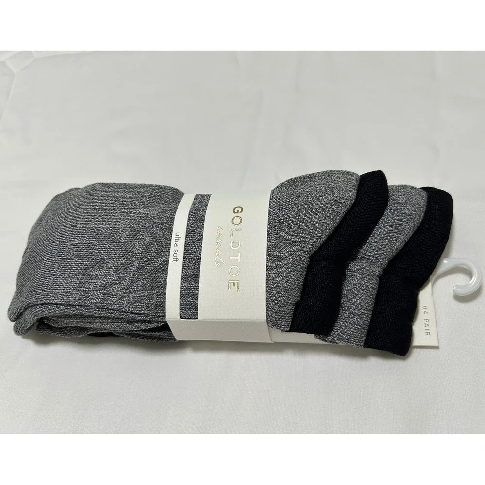 Goldtoe Casuals Ultra Soft Crew Socks 4 Pack Mens Grey Black Essential New